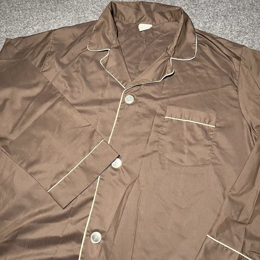 Vtg Sears The Mens Store Pajama Shirt Men XLT Tall Brown Button Up Polyester 70s